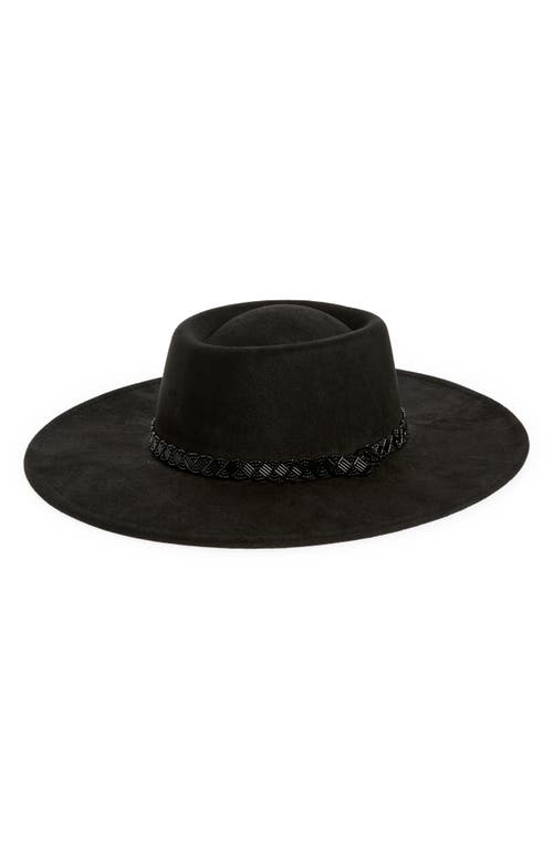 Faux Suede Boater Hat in Black