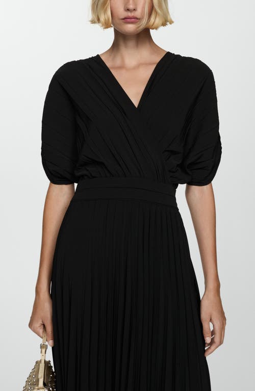 Shop Mango Pleated Faux Wrap Dress In Black