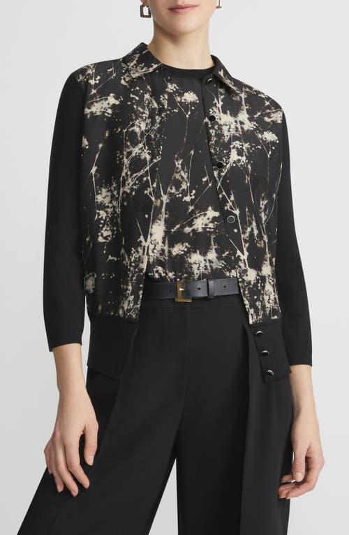 Lafayette 148 New York Tree Print Mixed Media Cardigan Black Multi at Nordstrom,