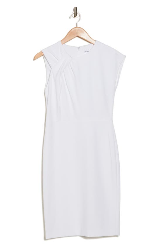Calvin Klein Asymmetric Knot Sheath Dress In White