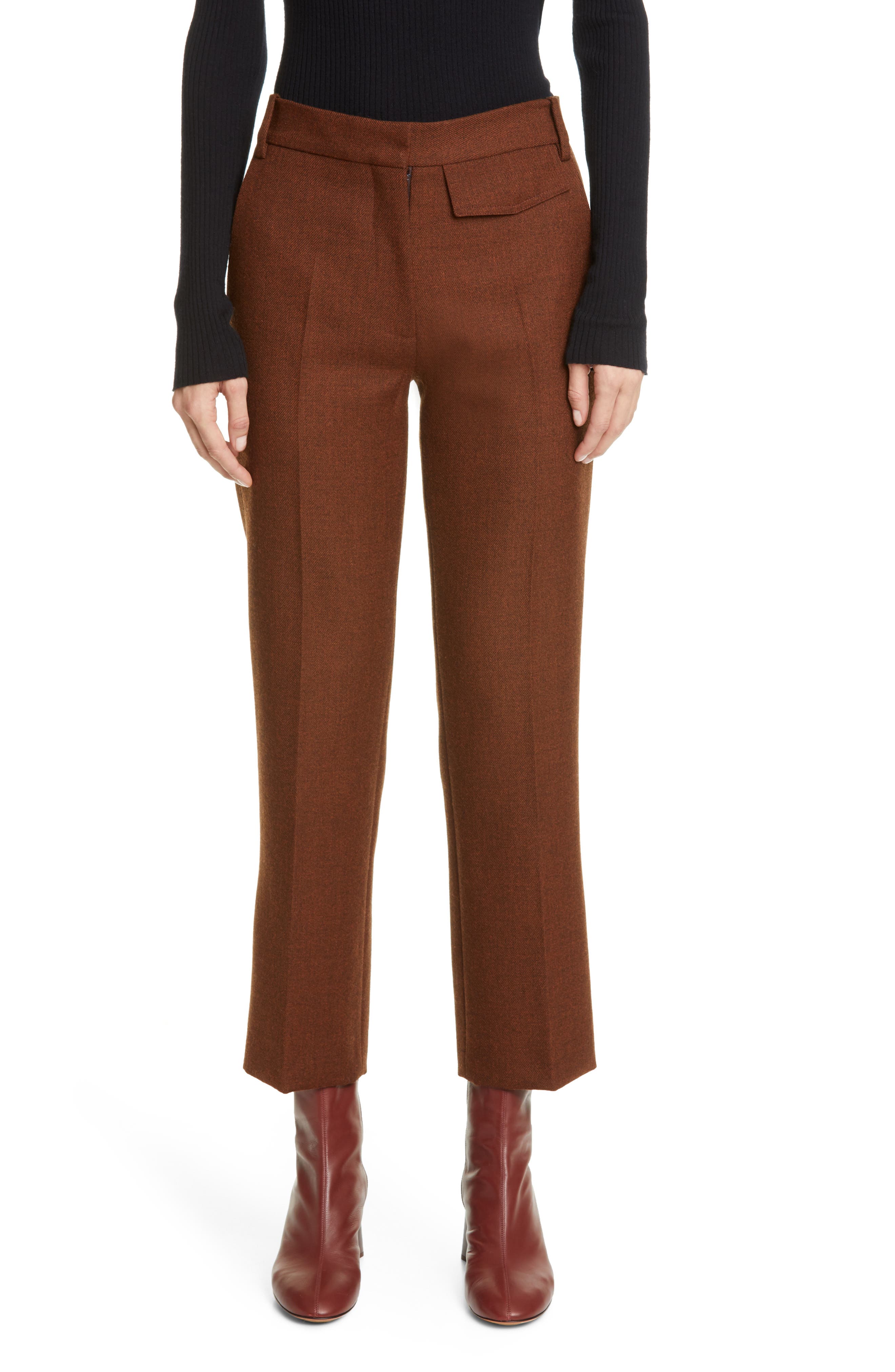 Victoria Beckham Penelope Wool Skinny Crop Pants In Chestnut Melange