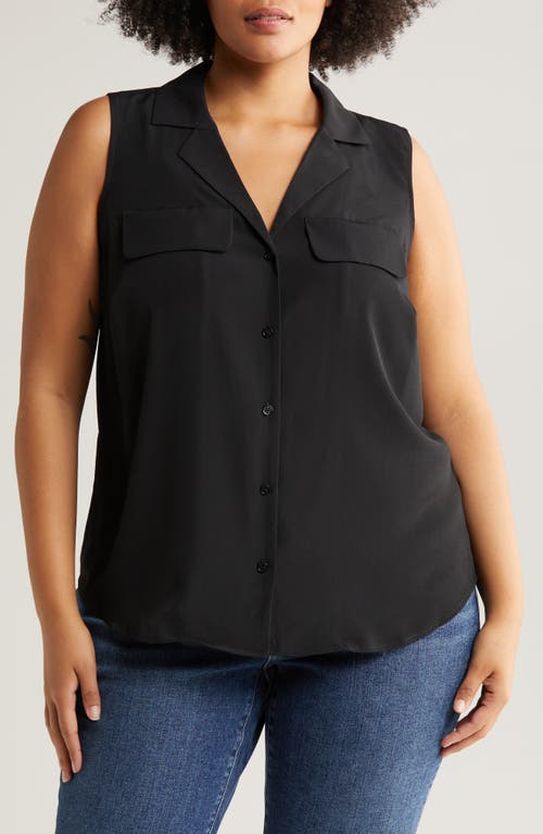 Collared Button Front Sleeveless Shirt in Rich Black