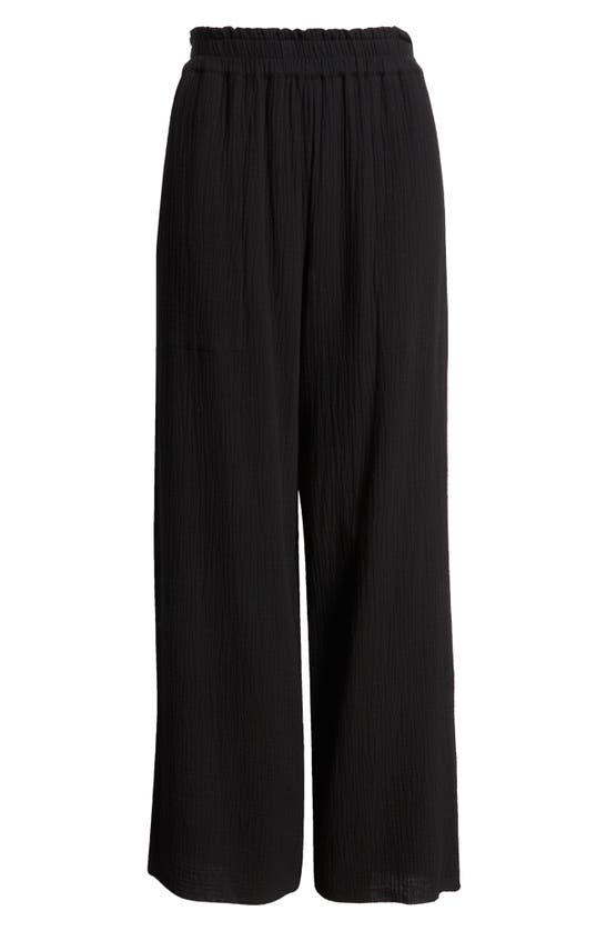 Rails Leon Crinkled Organic Cotton Crop Pants In Black Gauze