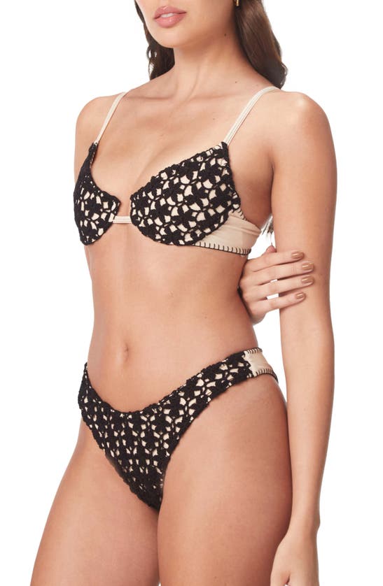Capittana Savanah Floral Crochet Bikini Bottoms In Black