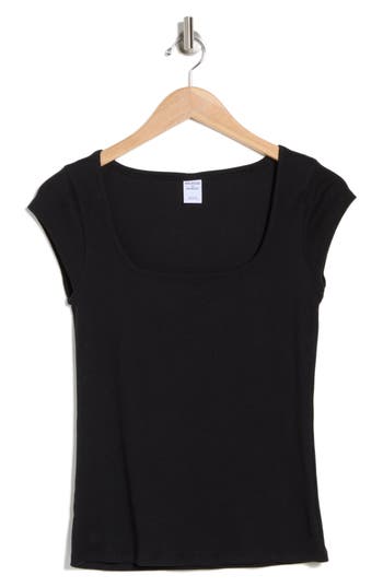 Melrose And Market Cap Sleeve Cotton Blend T-shirt In Black