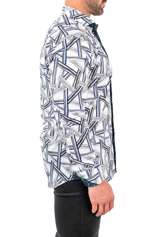 Maceoo Einstein Bamboo Print Cotton Button-up Shirt In Blue