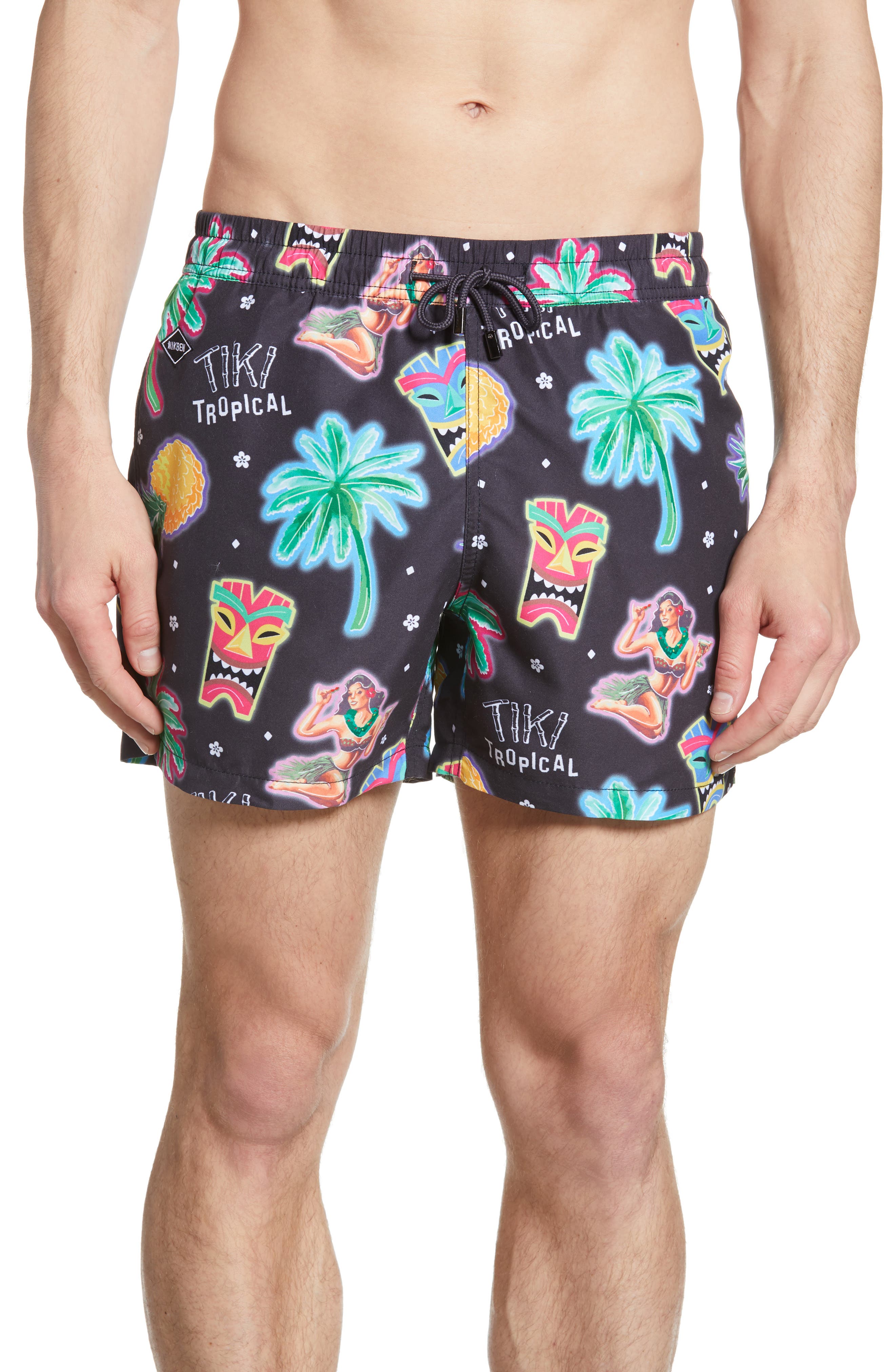Nikben Tiki Tropical Swim Trunks, Black