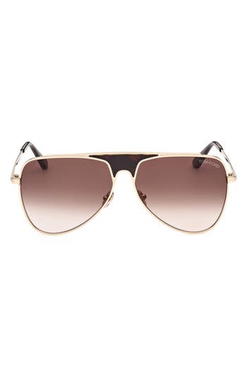 Tom Ford Ethan 60mm Gradient Pilot Sunglasses In Gold