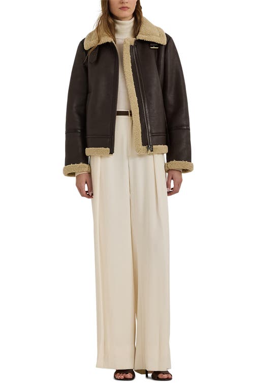 Shop Lauren Ralph Lauren Faux Leather & Faux Shearling Bomber Jacket In Circuit Brown