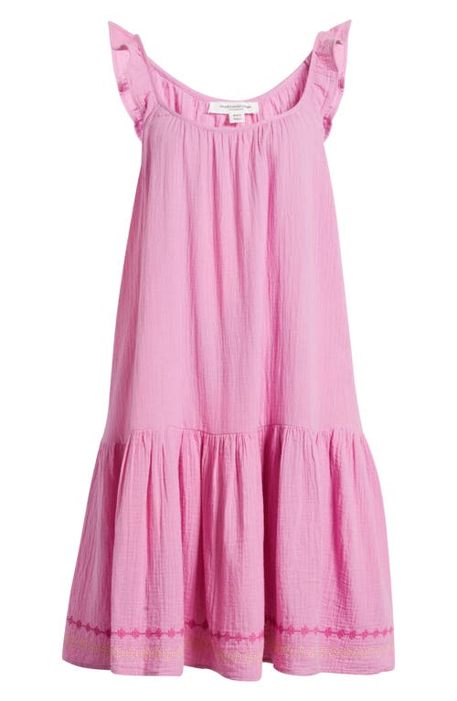 Shop Beachlunchlounge Miya Embroidered Hem Cotton Sundress In Tickled Pink