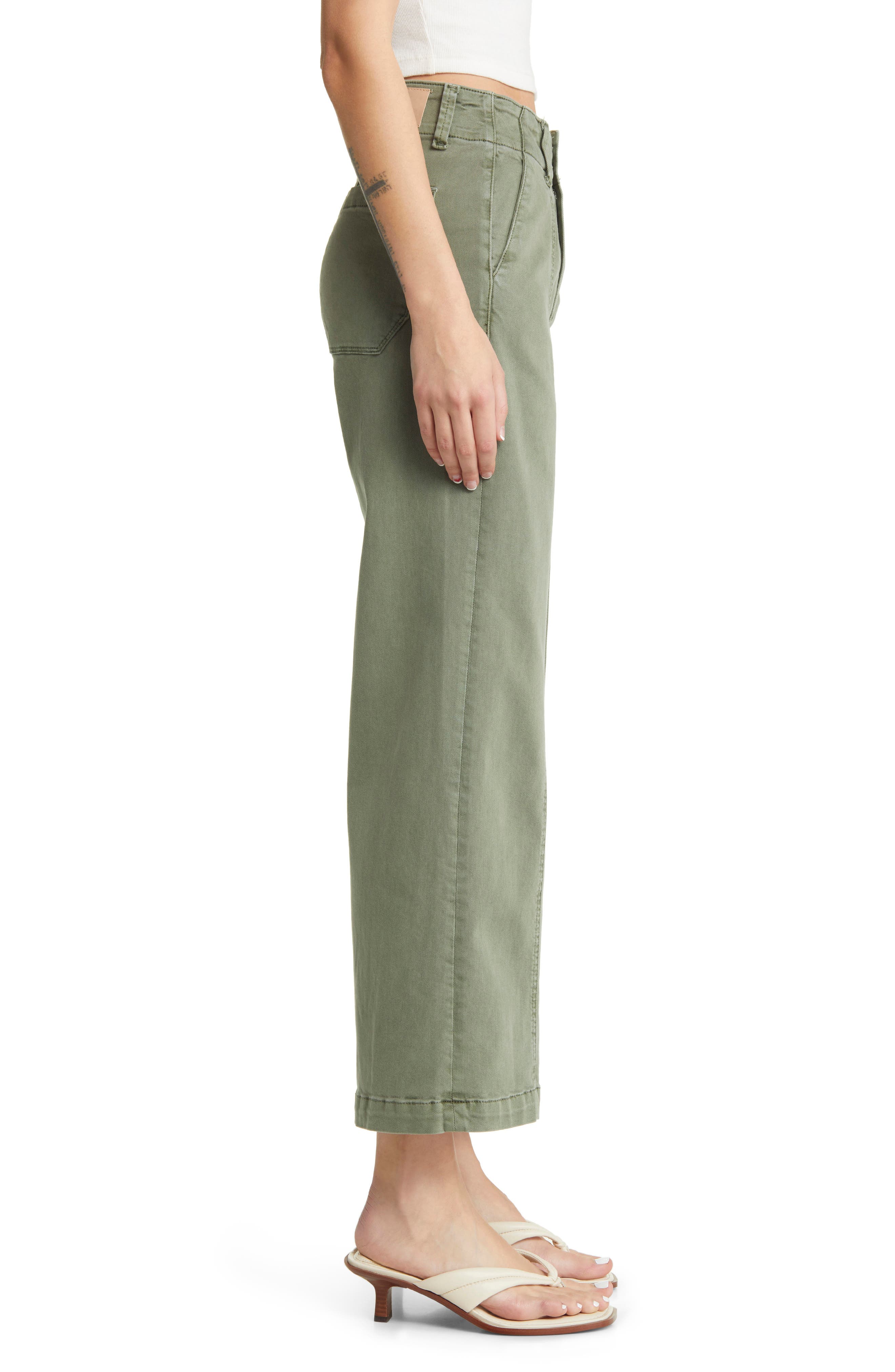 PAIGE Brooklyn High Rise Wide Leg Jeans in Vintage Ivy Green
