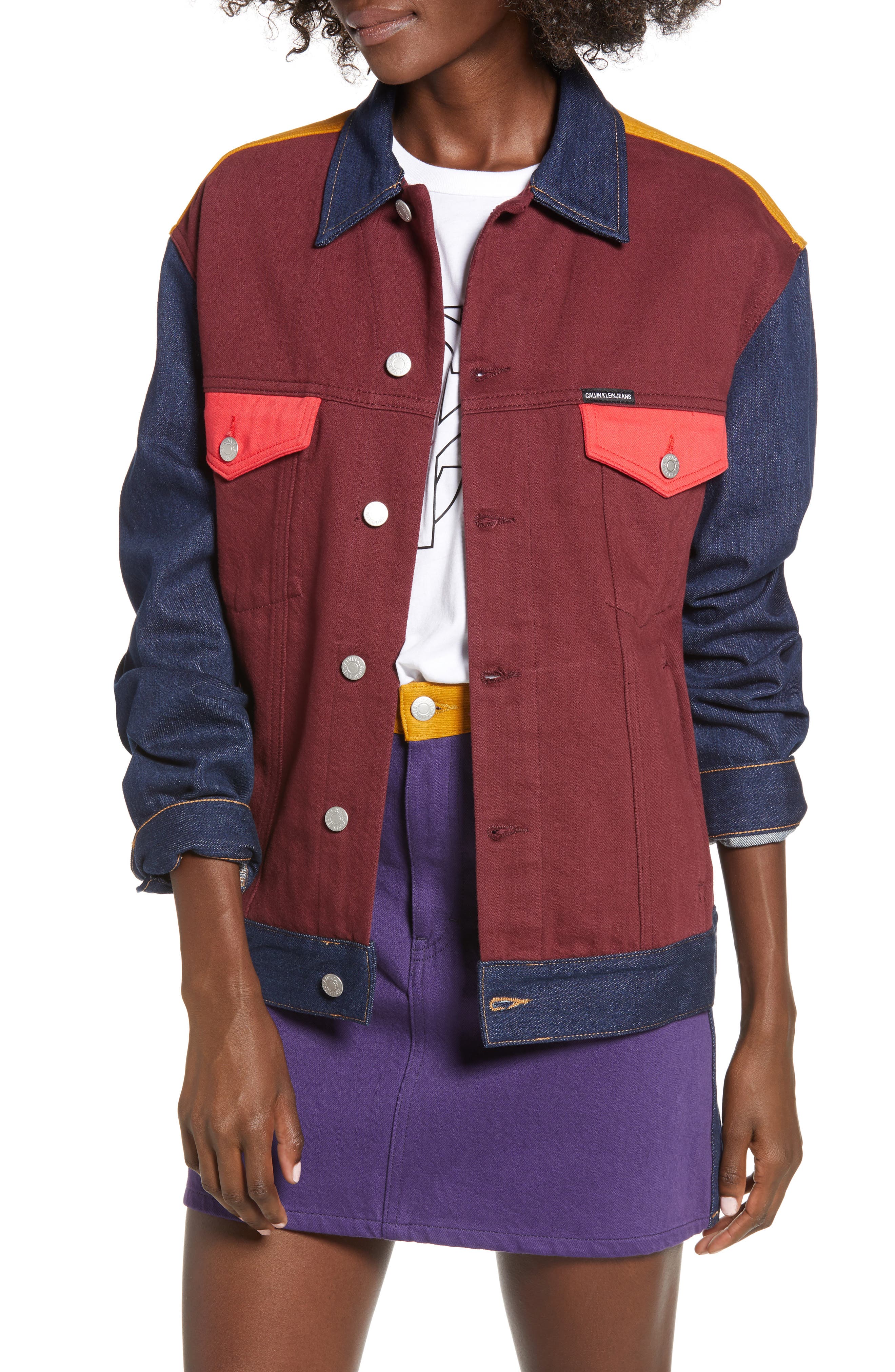 calvin klein jeans classic denim colorblock trucker jacket