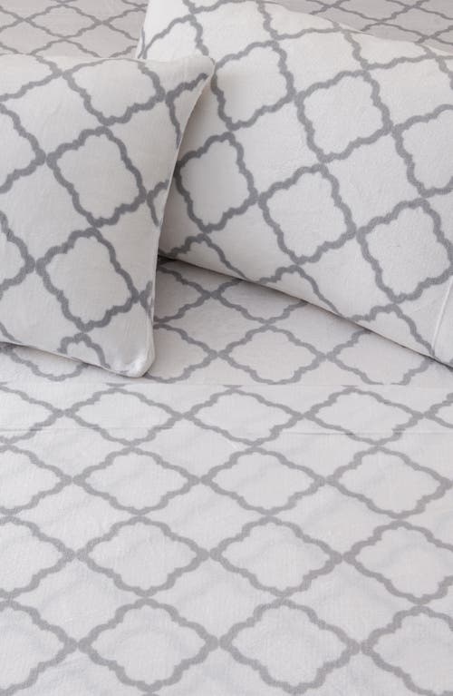 Shop Woven & Weft Printed Plush Velour Sheet Set In Lattice - White/grey