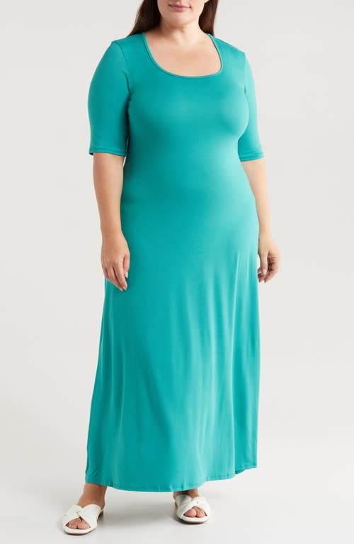 Shop 24seven Comfort Apparel Scoop Neck Jersey Maxi Dress In Jade