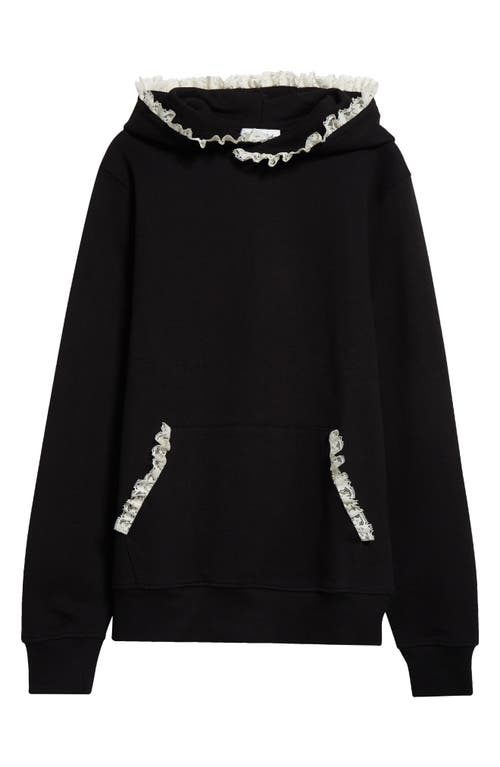 Tanner Fletcher Gender Inclusive Becky Lace Trim Cotton Hoodie In Black