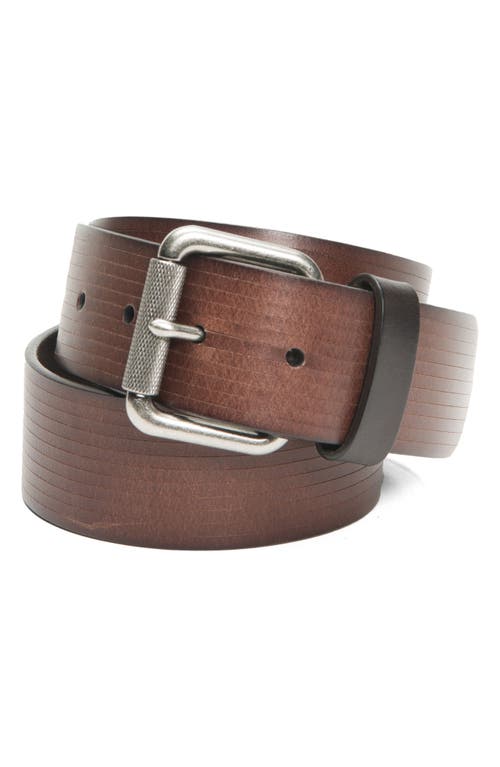 Etched Stripe Leather Belt in Tan
