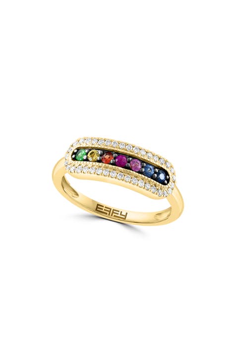 14K Yellow Gold Multicolor Sapphire & Diamond Ring - 0.19 ctw.