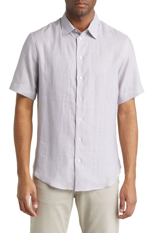 Emporio Armani Geo Pattern Short Sleeve Linen Button-Up Shirt in Grey