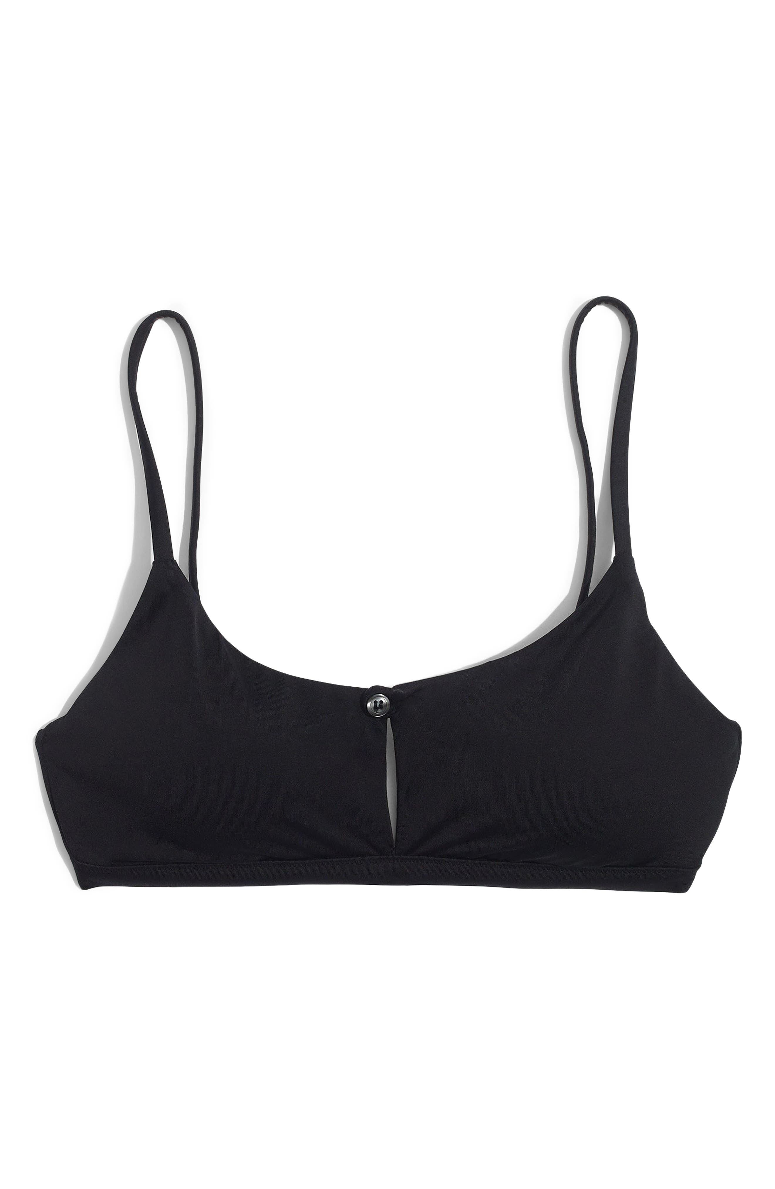 Madewell Second Wave Button Front Bikini Top, Black