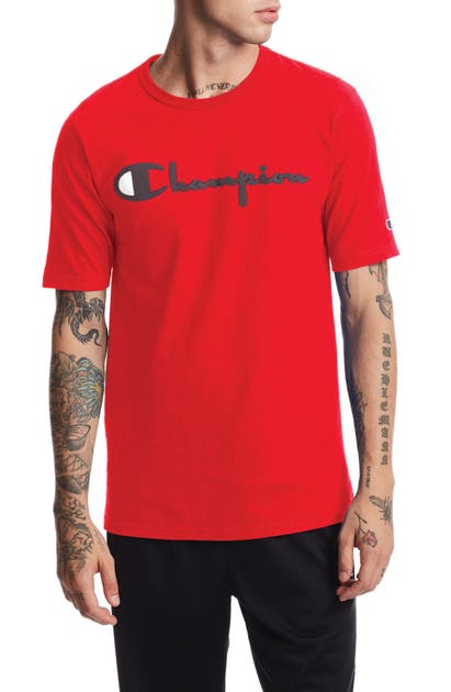 Champion Heritage Script Logo T-shirt In Team Red Scarlet