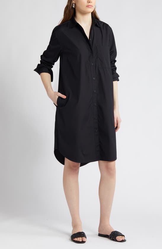 Shop Nordstrom Long Sleeve High-low Shirtdress In Black