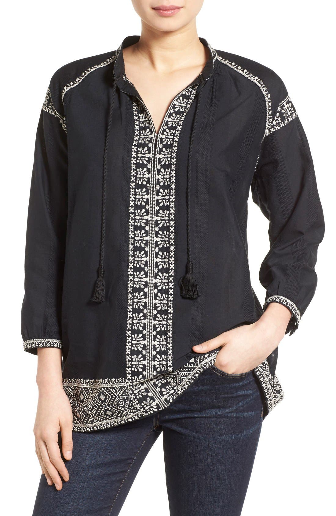 Madewell 'Camelia' Embroidered Tassel Top Nordstrom