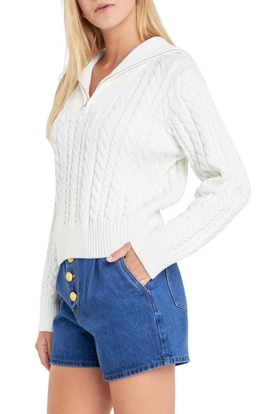 Shop English Factory Quarter Zip Cable Knit Cotton Sweater In Ivory