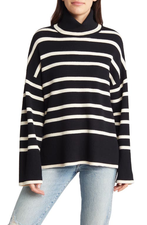 Samba Strips Turtleneck Sweater in Black Stripes W Birch