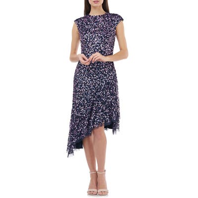 Js Collections Multicolor Sequin Asymmetrical Cocktail Dress, Purple