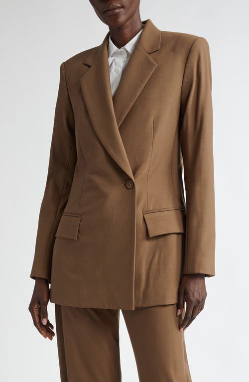 Shop Brandon Maxwell The Riley Split Back Double Breasted Blazer In Desert Palm