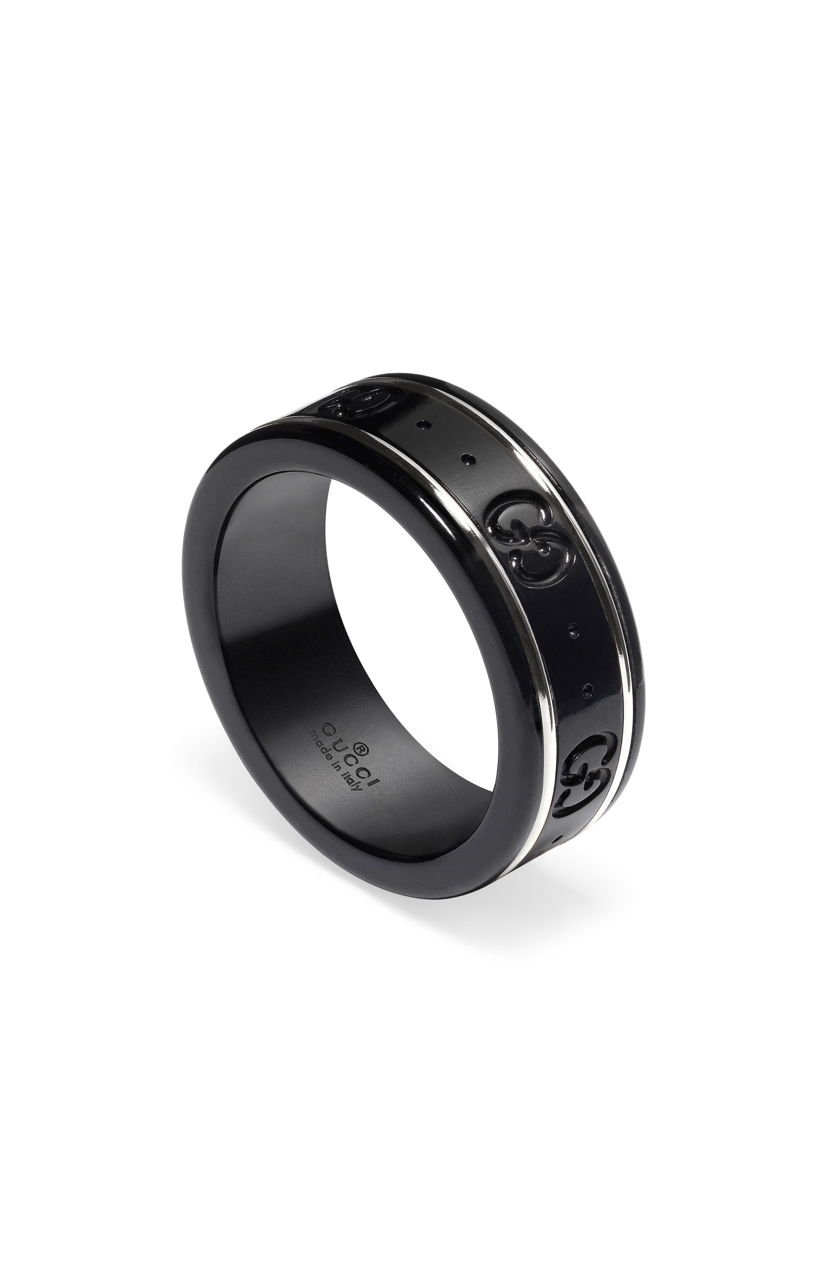 Gucci Icon Band Ring in Black/White Gold at Nordstrom, Size 6.25 Us