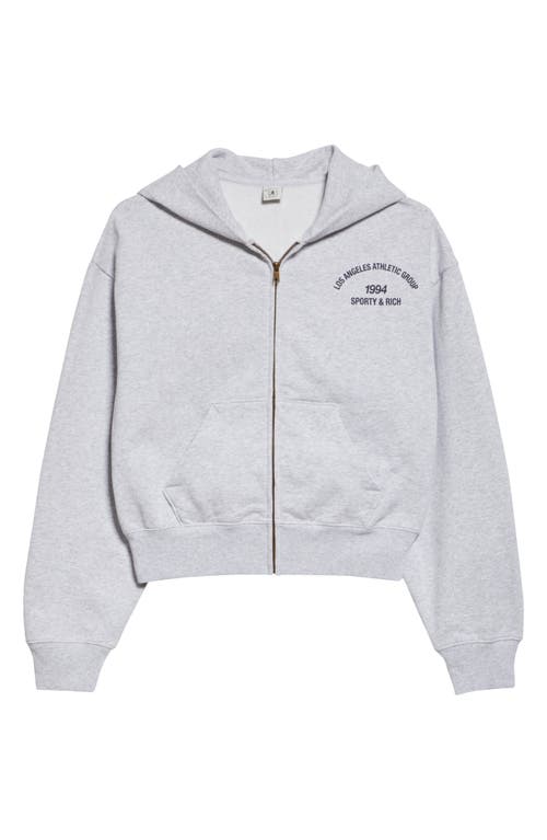 Sporty & Rich L. A. Athletic Group Cotton Graphic Crop Zip-Up Hoodie Heather Gray at Nordstrom,