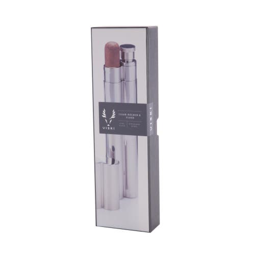 Viski Cigar Holder And Flask In Silver