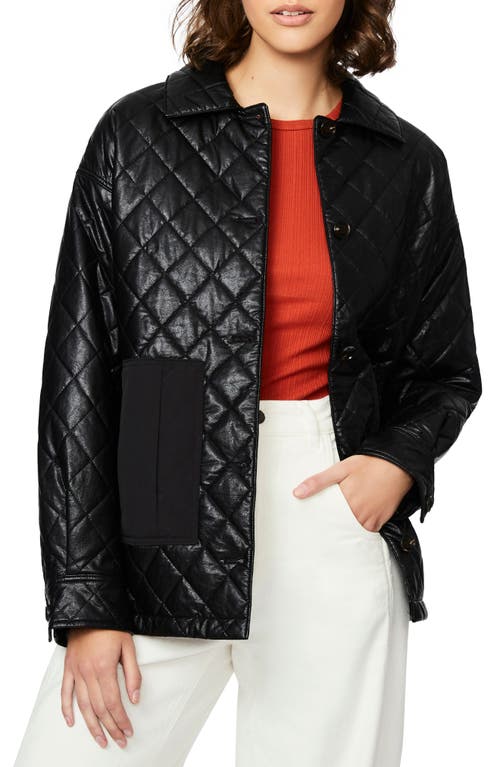 Quilted Faux Leather Shacket in Black