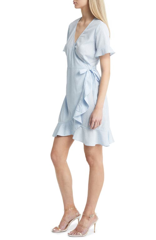 Vero Moda Henna Frill Wrap Dress In Skyway Aop White Tin