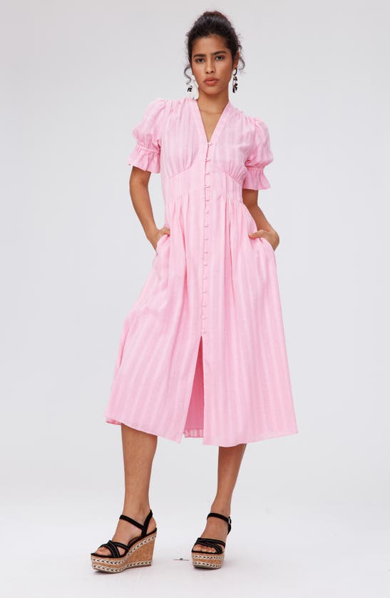 Shop Dvf Erica Cotton Button-up Midi Dress In Rose Pink