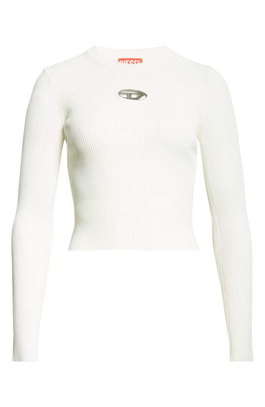 Shop Diesel ® M-valary Logo Cutout Rib Sweater In Ivory
