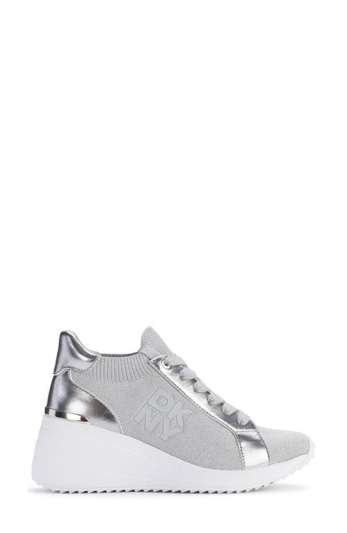 Shop Dkny Kaisa Knit Wedge Sneaker In Gs7 - Grey/silver