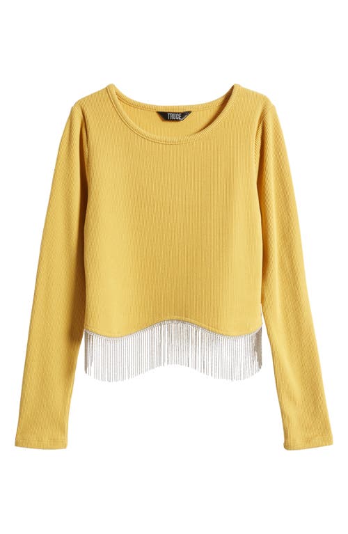 Truce Kids' Fringe Embellished Long Sleeve T-Shirt in Mustard