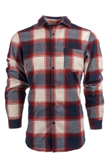 Shop Burnside Plaid Flannel Long Sleeve Button-up Shirt In Crimson/ecru