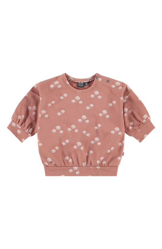 Babyface Babies' Shell Print Stretch Cotton Short Sleeve Sweatshirt In Redwood