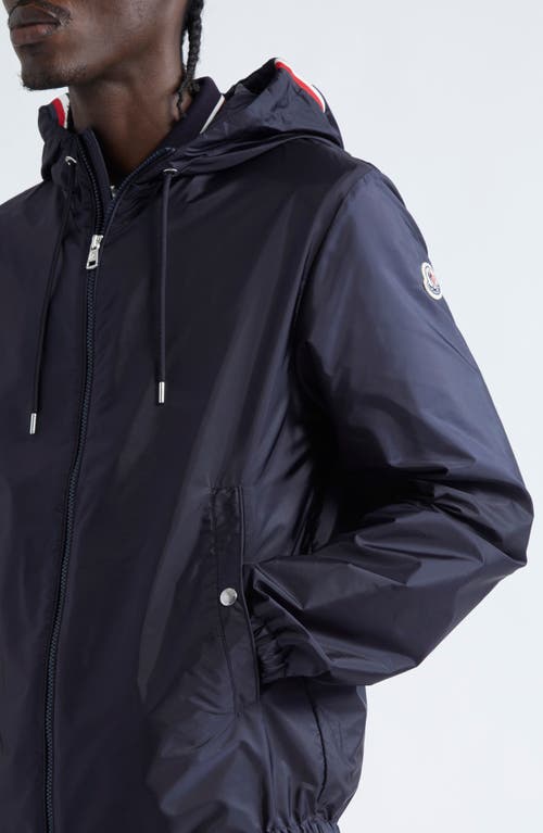 Moncler Grimpeurs Hooded Water Repellent Nylon Jacket In Navy