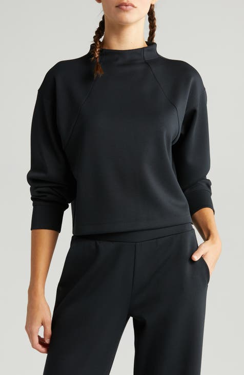 Mock-Neck Quarter-Zip Fleece Sweatshirt for Women
