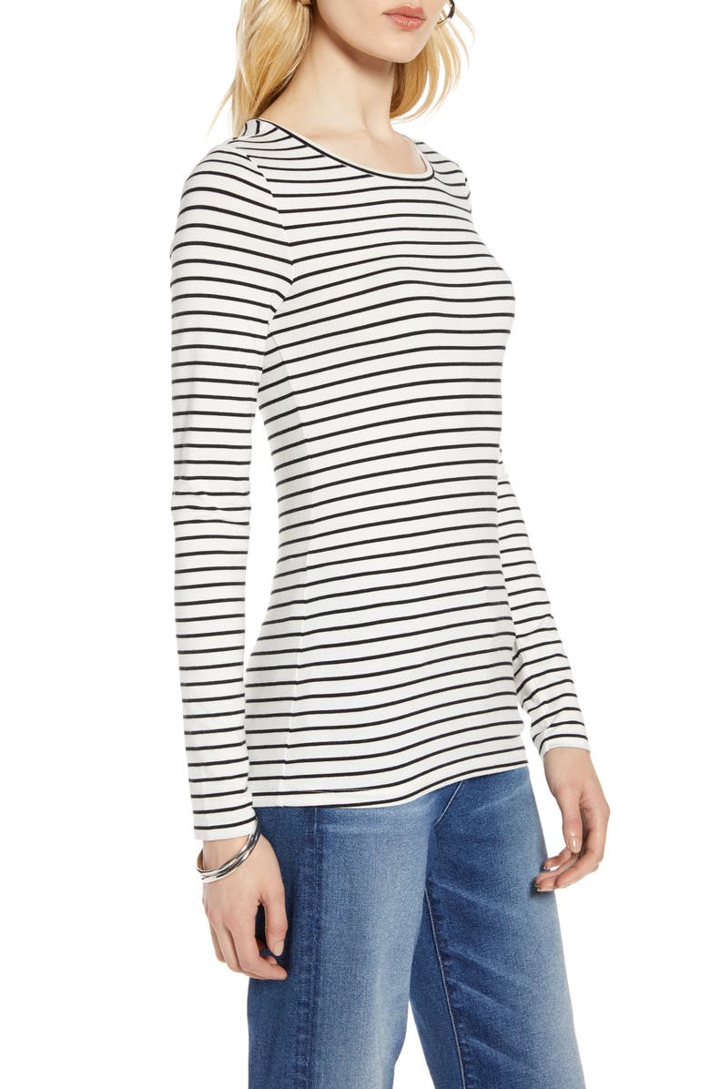 HALOGEN<SUP>®</SUP> Long Sleeve Modal Blend Tee, Alternate, color, IVORY- BLACK STRIPE