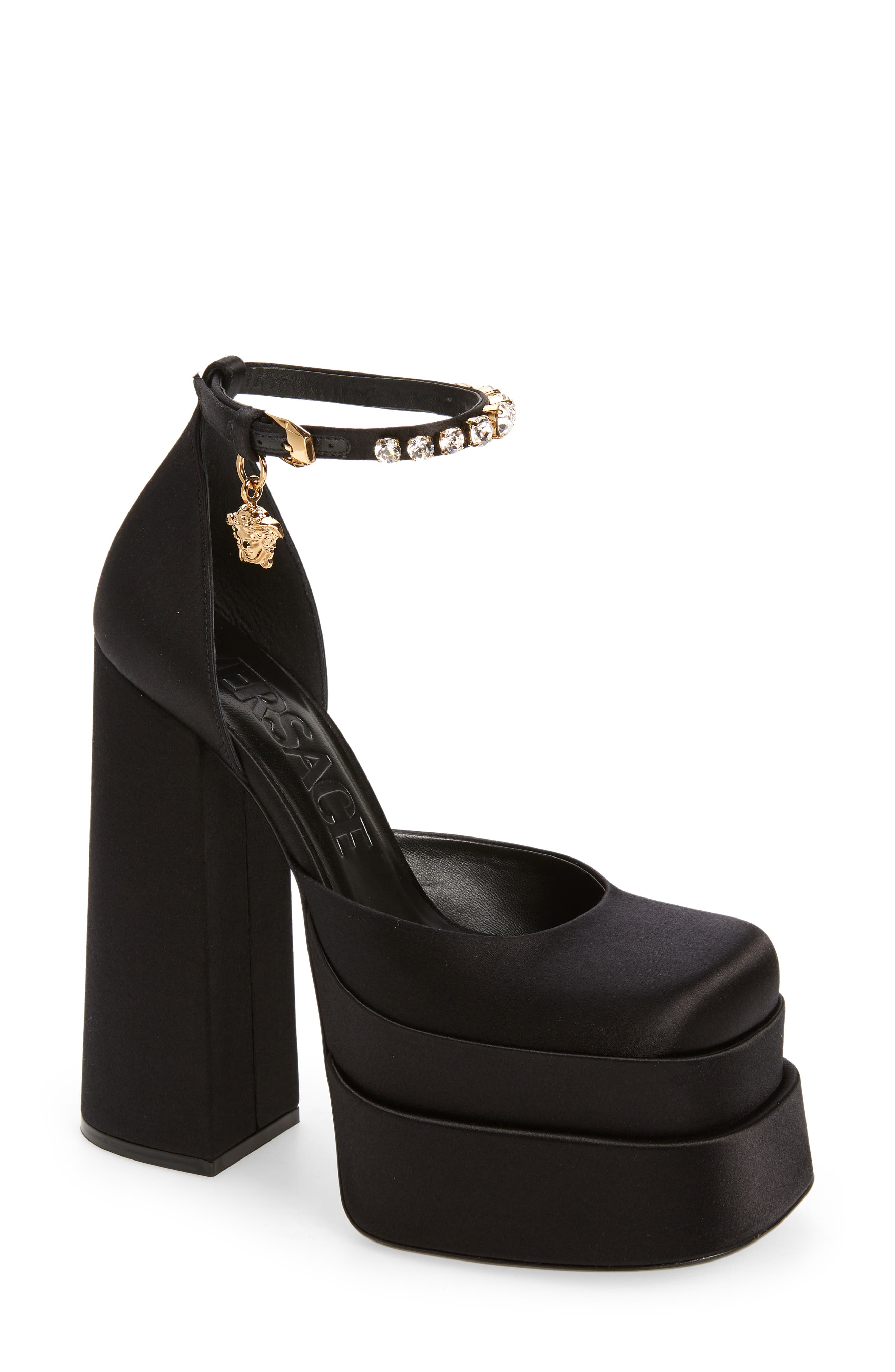Versace Medusa Platform Sandal in Black-Versace Gold at Nordstrom, Size 10Us