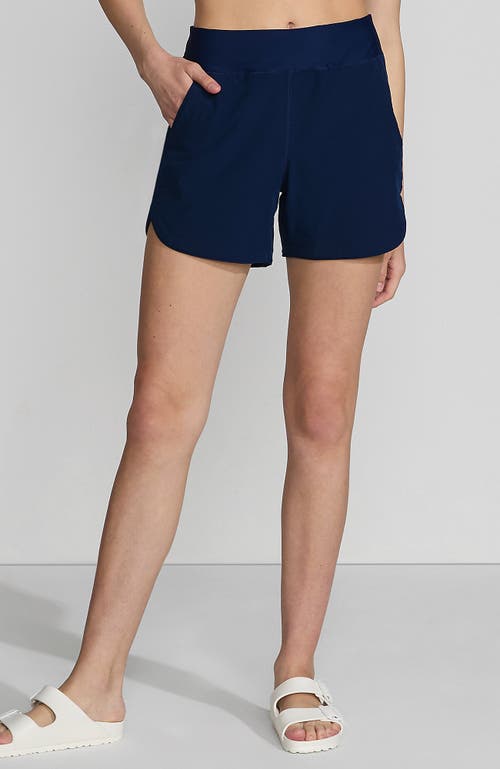 Shop Lands' End 5" Quick Dry Elastic Waist Board Shorts Swim Cover-up Shorts With Panty In Deep Sea Navy