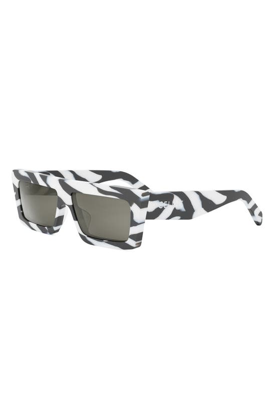 Shop Celine Monochroms 57mm Rectangular Sunglasses In Black/ White / Smoke