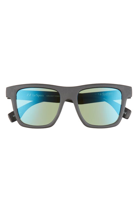 Le Specs Grassy Knoll 52mm Square Sunglasses In Black Grass/ Blue Mirror