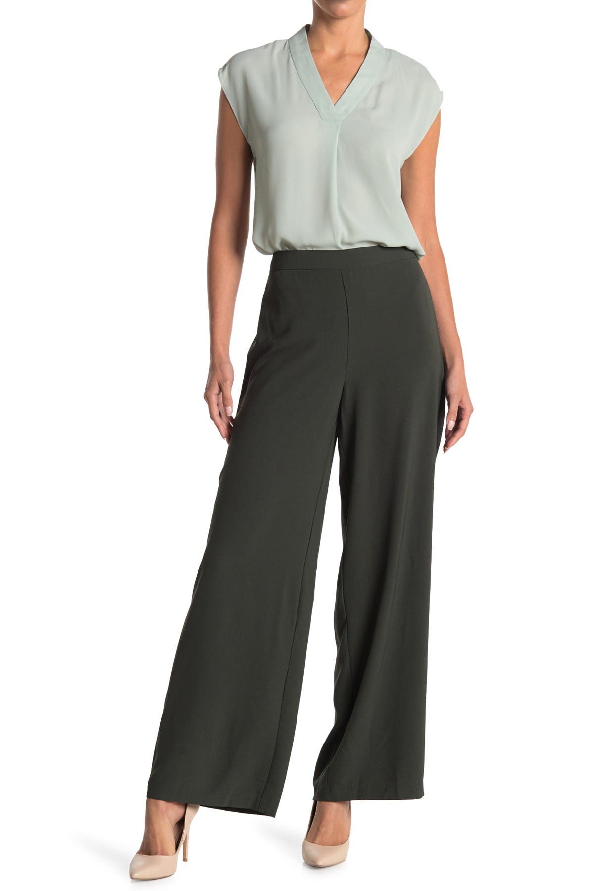 H Halston Wide Leg Pants In Dp Evergrn | ModeSens