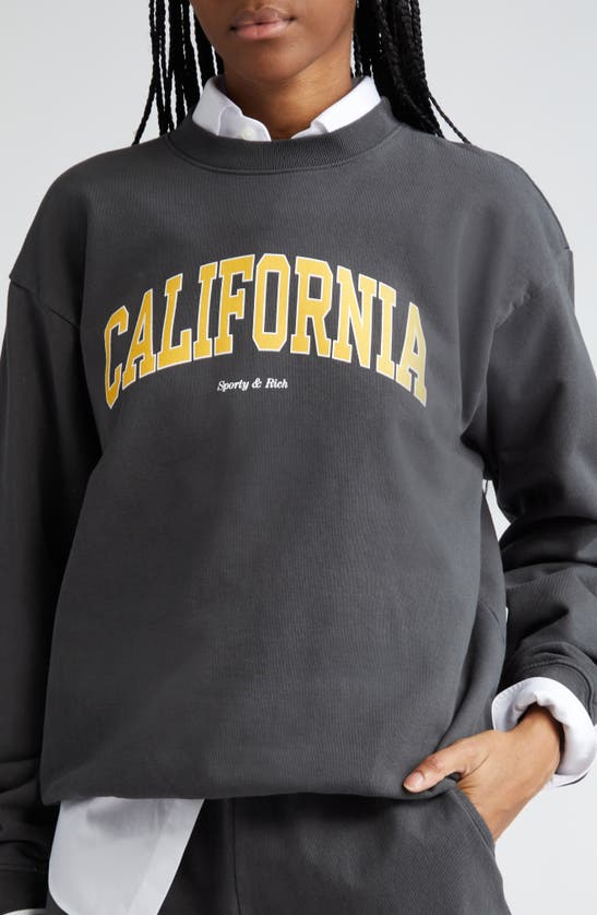 Shop Sporty And Rich California Cotton Graphic Sweatshirt In Faded Black